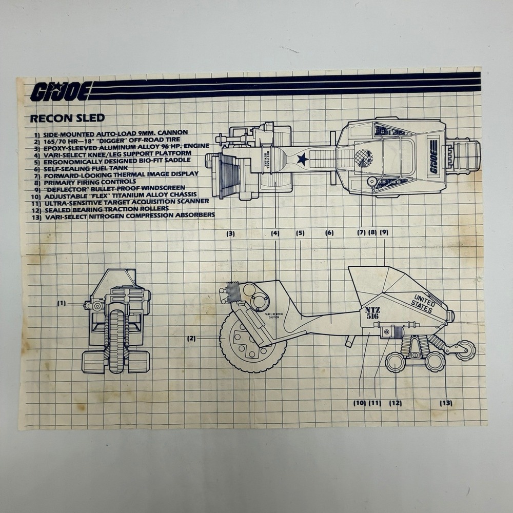 Vintage 1986 GI Joe LCV Recon Sled Instructions Blueprint Hasbro 6067 Original
